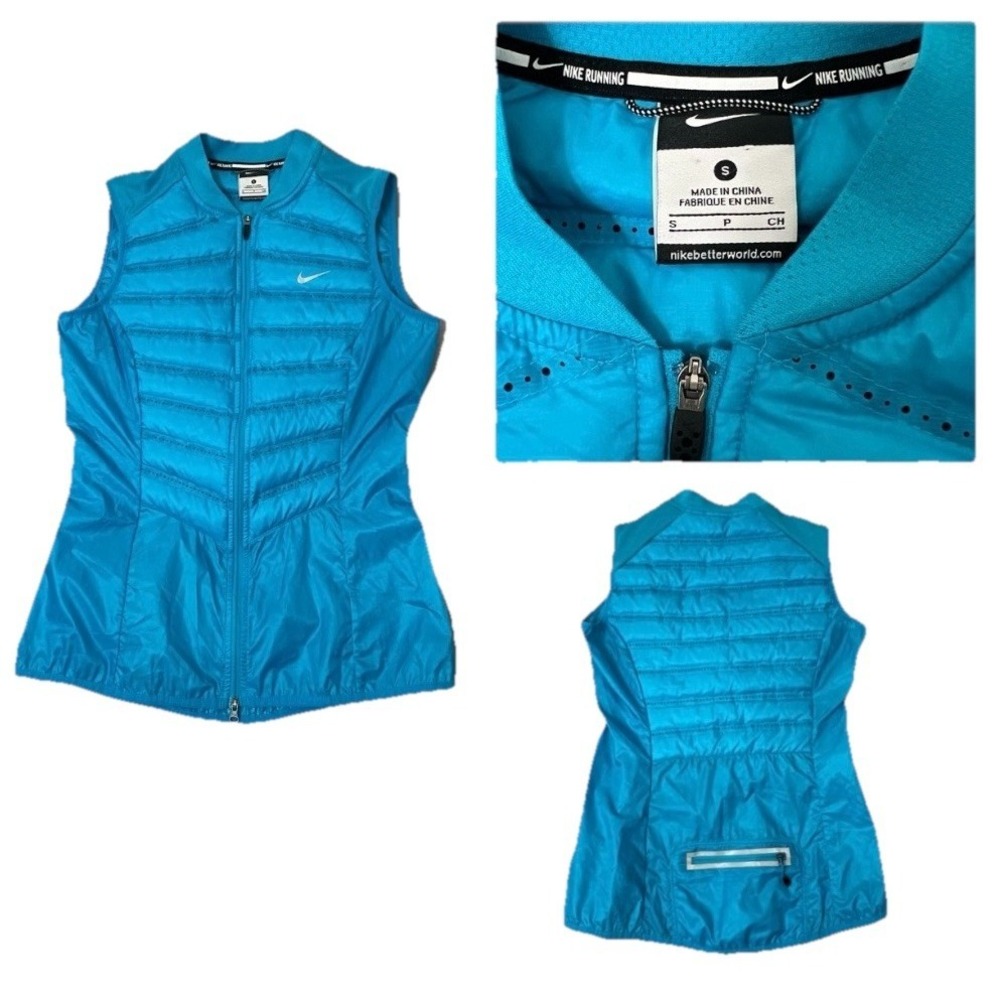 Nike Aeroloft 800 Down Women's Vest Blue  616257-407 Reflective Zip Pocket Small